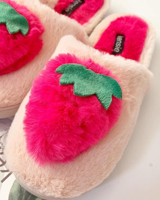 Kensie Pink Memory Foam Fuzzy Strawberry Slipper 8