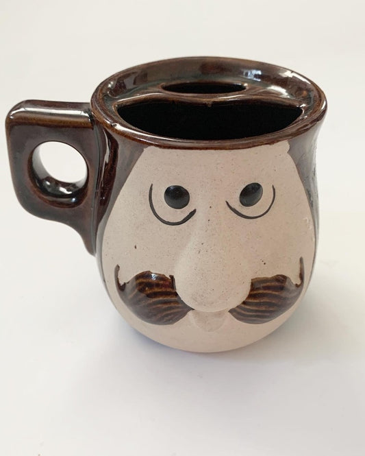 Vintage 1977 Spencer Gifts Mustache Man Shaving Pottery Mug