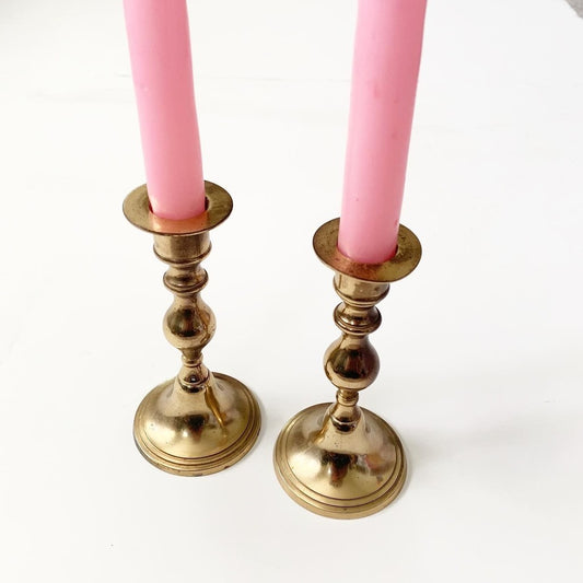 Set of Two Vintage Brass Candlesticks Small