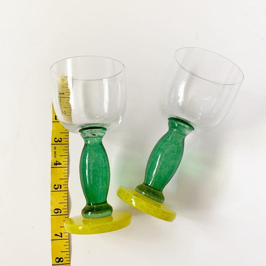 Set of Two Green & Yellow Stem Wine Margarita Glass