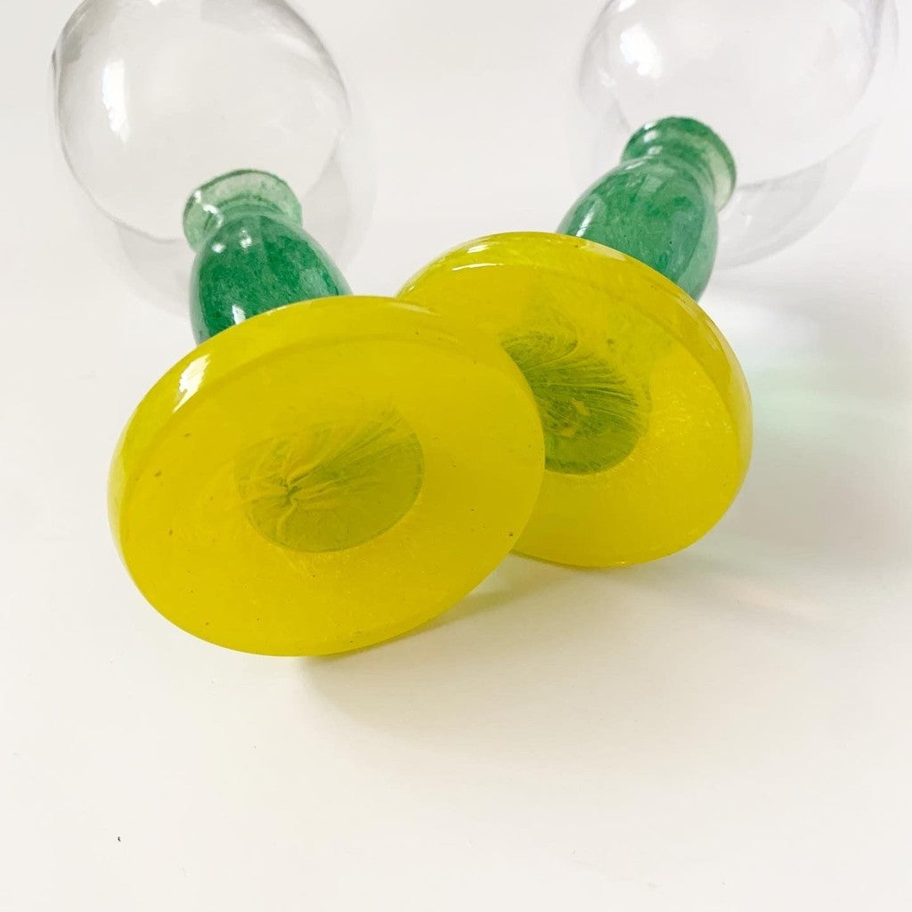 Set of Two Green & Yellow Stem Wine Margarita Glass