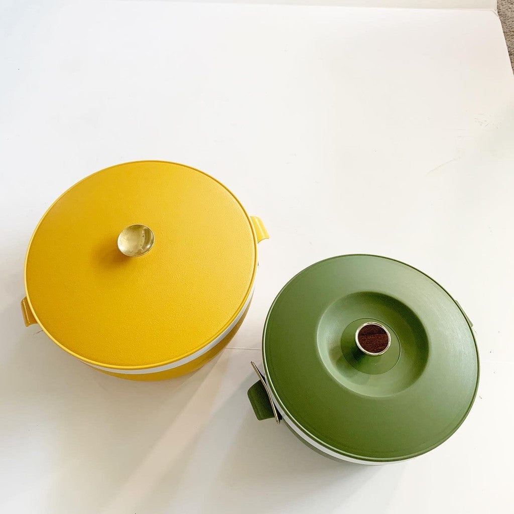 Vintage Sunfrost Therm-O-Ware Bowl/Ice Bucket W/ Lock Lid Mid Century Modern Yellow Green Set of 2