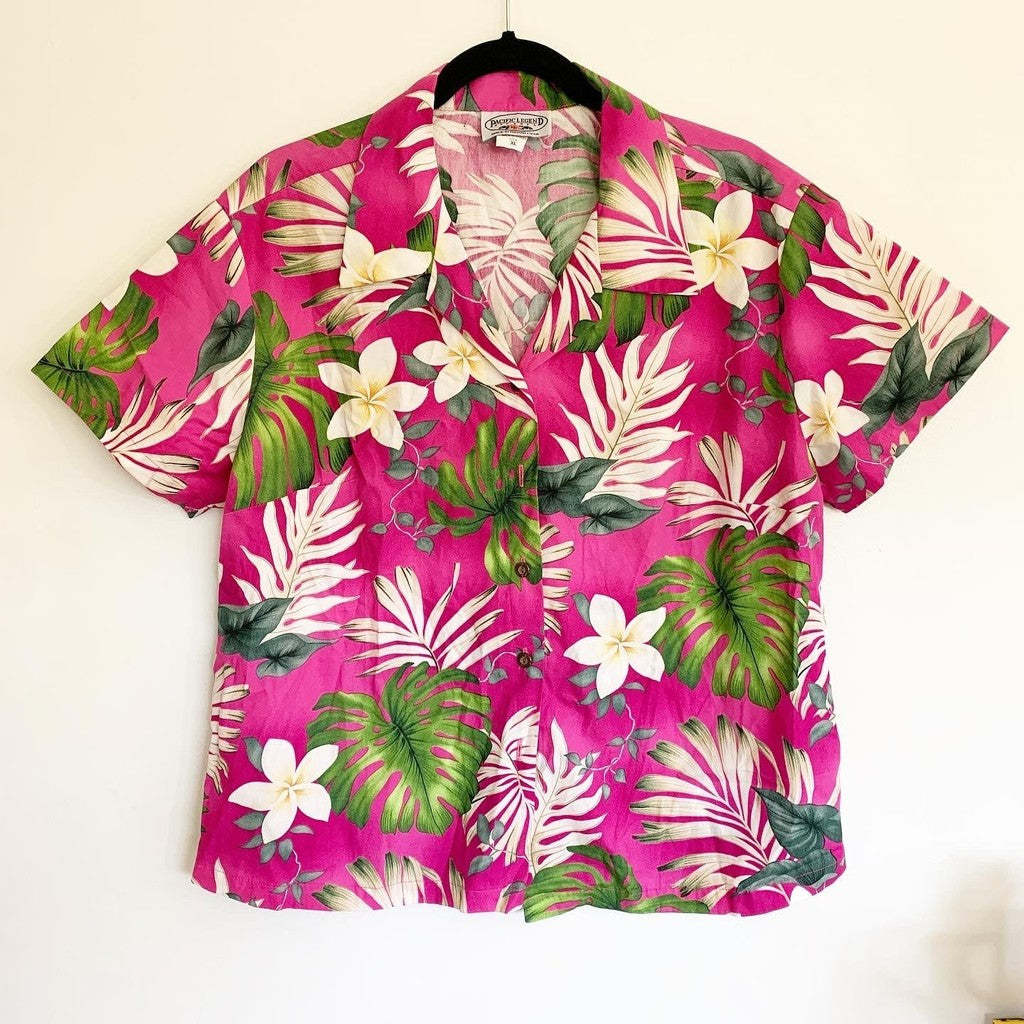 Pacific Legend Apparel, Inc. Pink Button-Up XL Relaxed Short Sleeve Hawaiian Shirt