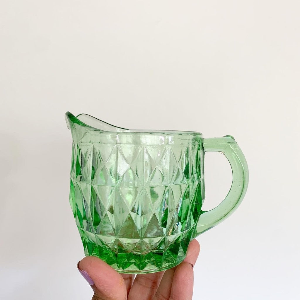 Vintage Depression Glass Green Creamer with Handle