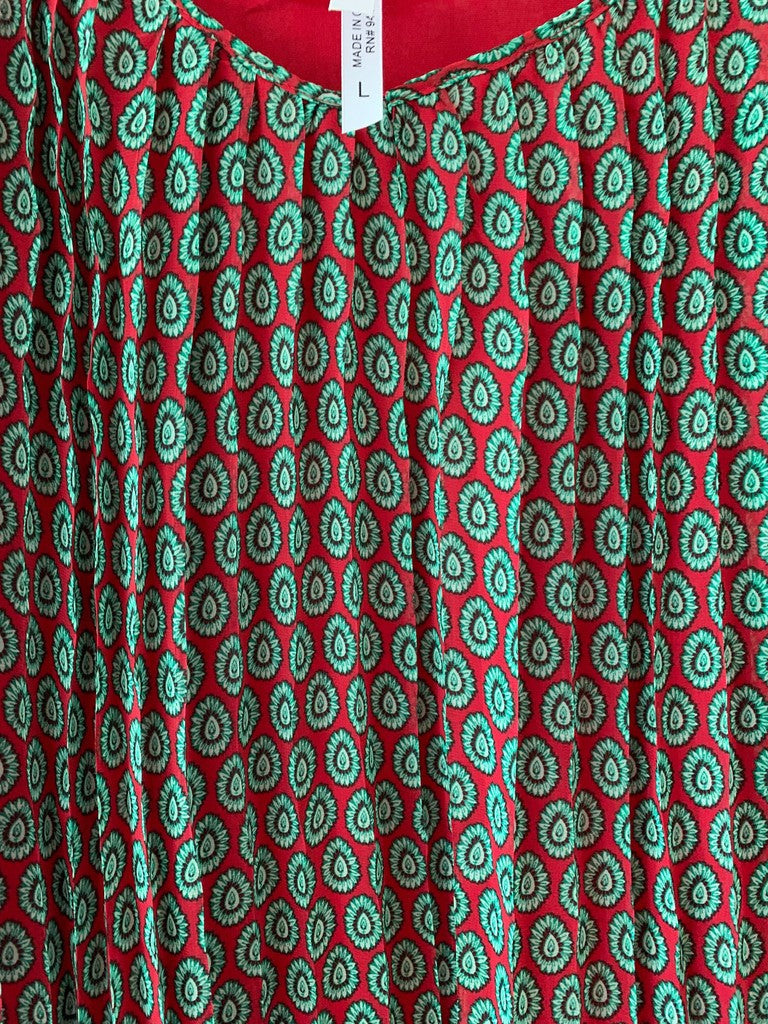 Magic Green & Red Floral Bohemian Spaghetti Strap Maxi Dress