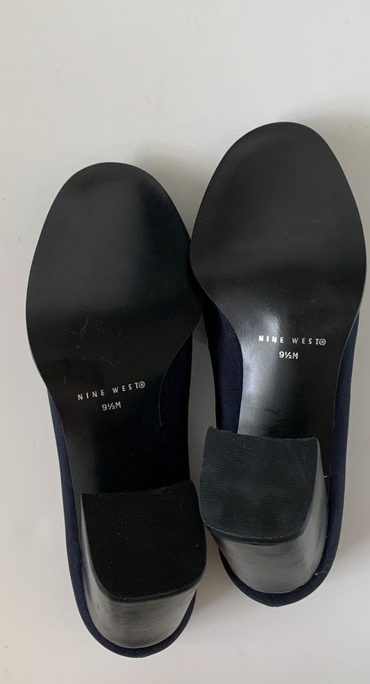 Nine West Pietro Chunky Loafer Heels 9.5 M Navy Y2K 90s