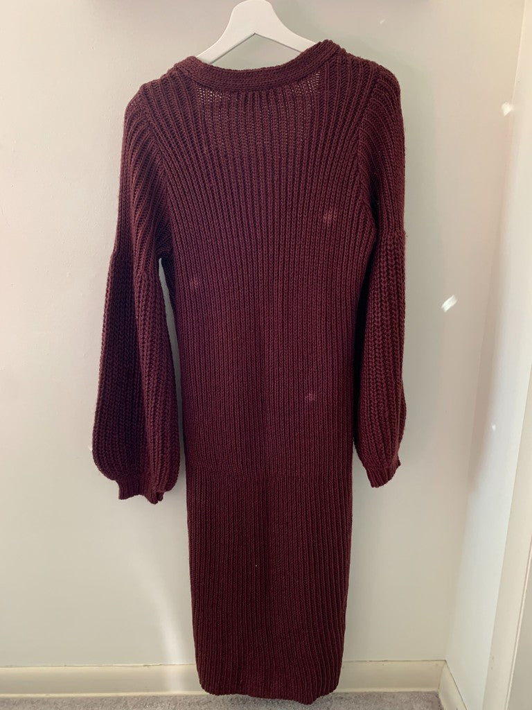 Eloquii Puff Sleeve Cardigan Sweater Dress Burgundy