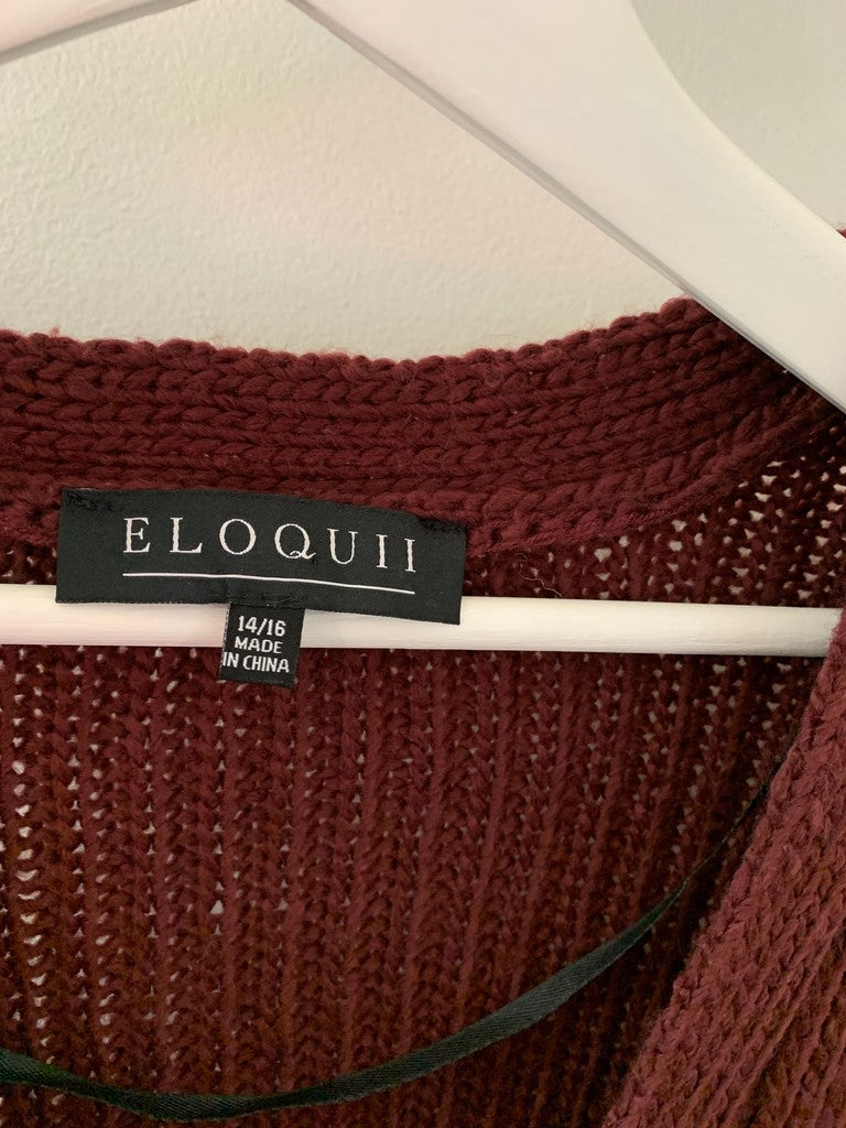 Eloquii Puff Sleeve Cardigan Sweater Dress Burgundy
