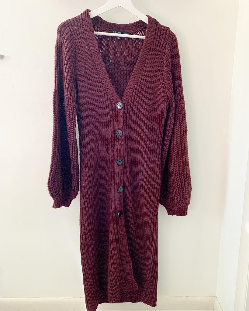 Eloquii Puff Sleeve Cardigan Sweater Dress Burgundy