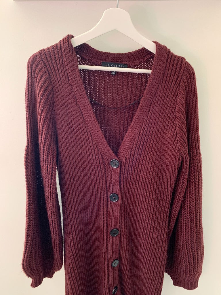 Eloquii Puff Sleeve Cardigan Sweater Dress Burgundy