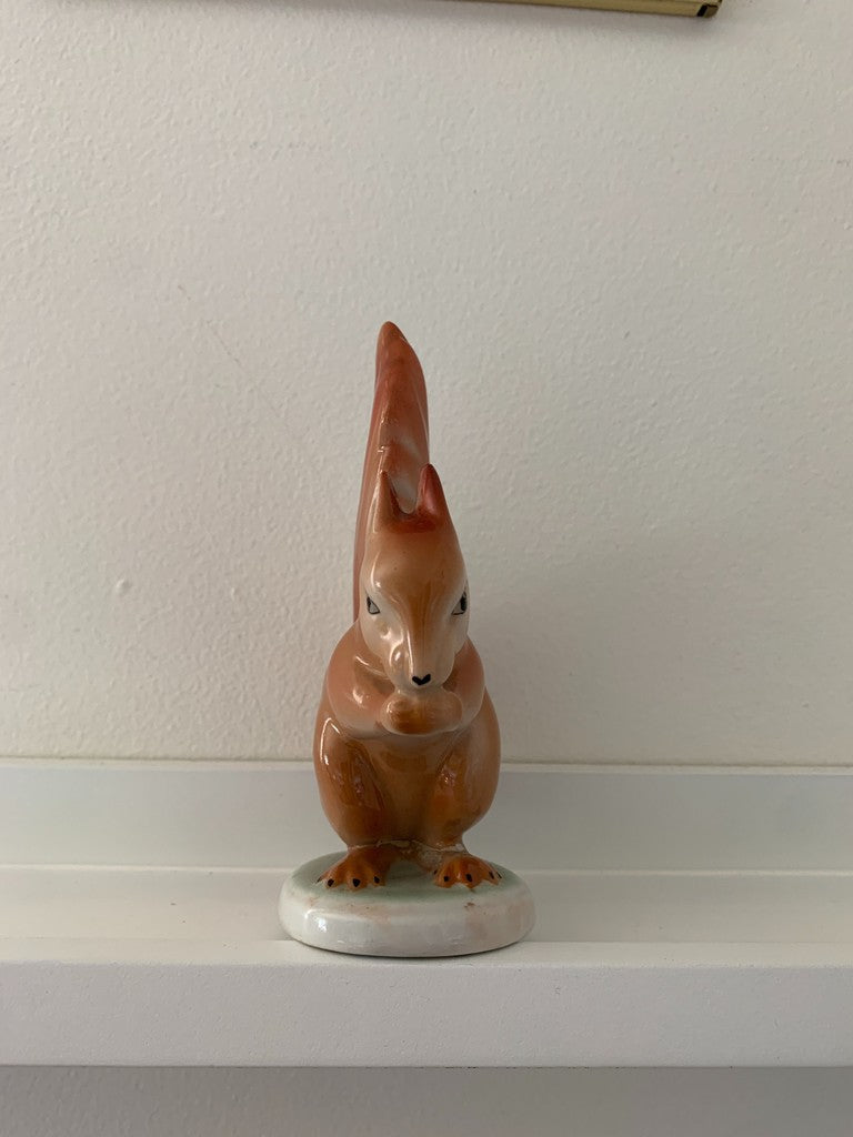 Vintage Mid Century 1960s Hollohaza Porcelain Squirrel Figurine Made in Hungray