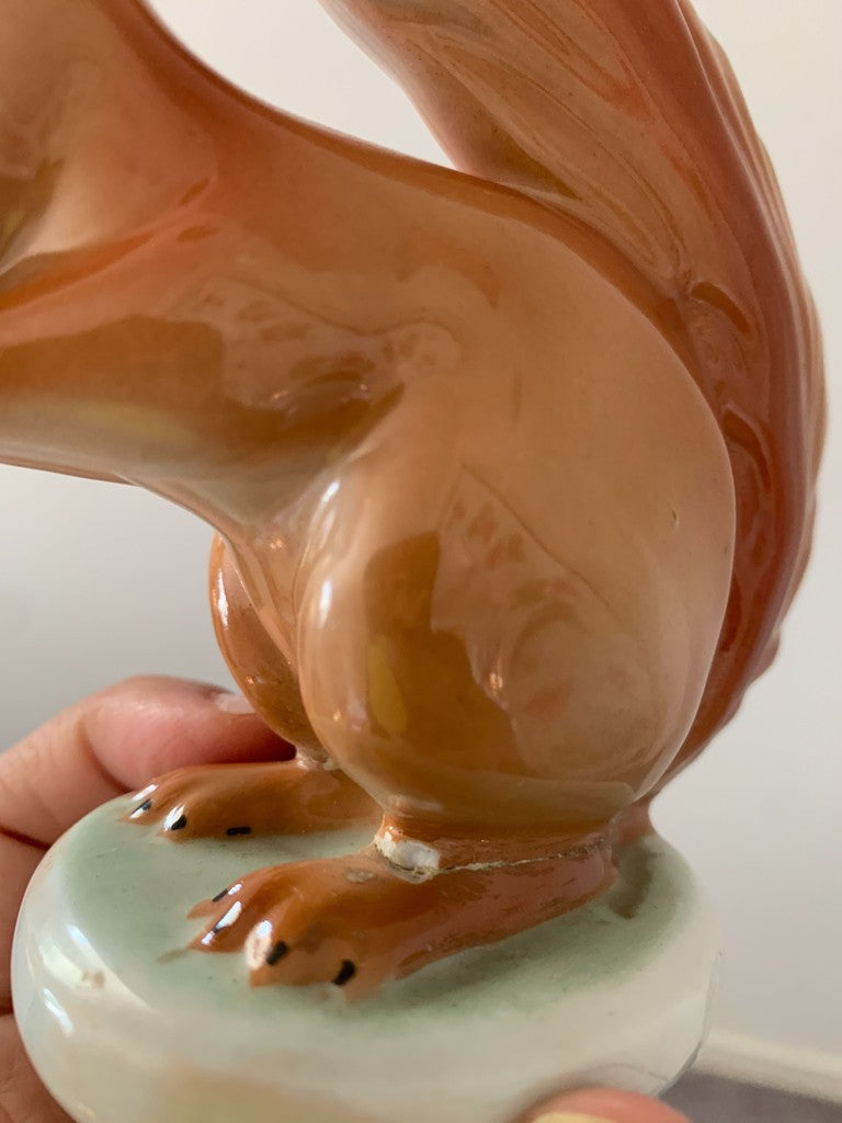 Vintage Mid Century 1960s Hollohaza Porcelain Squirrel Figurine Made in Hungray
