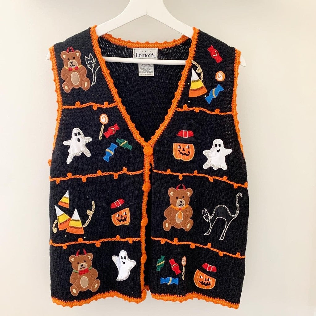 Vintage Basic Editions Black & Orange Halloween Knit Vest