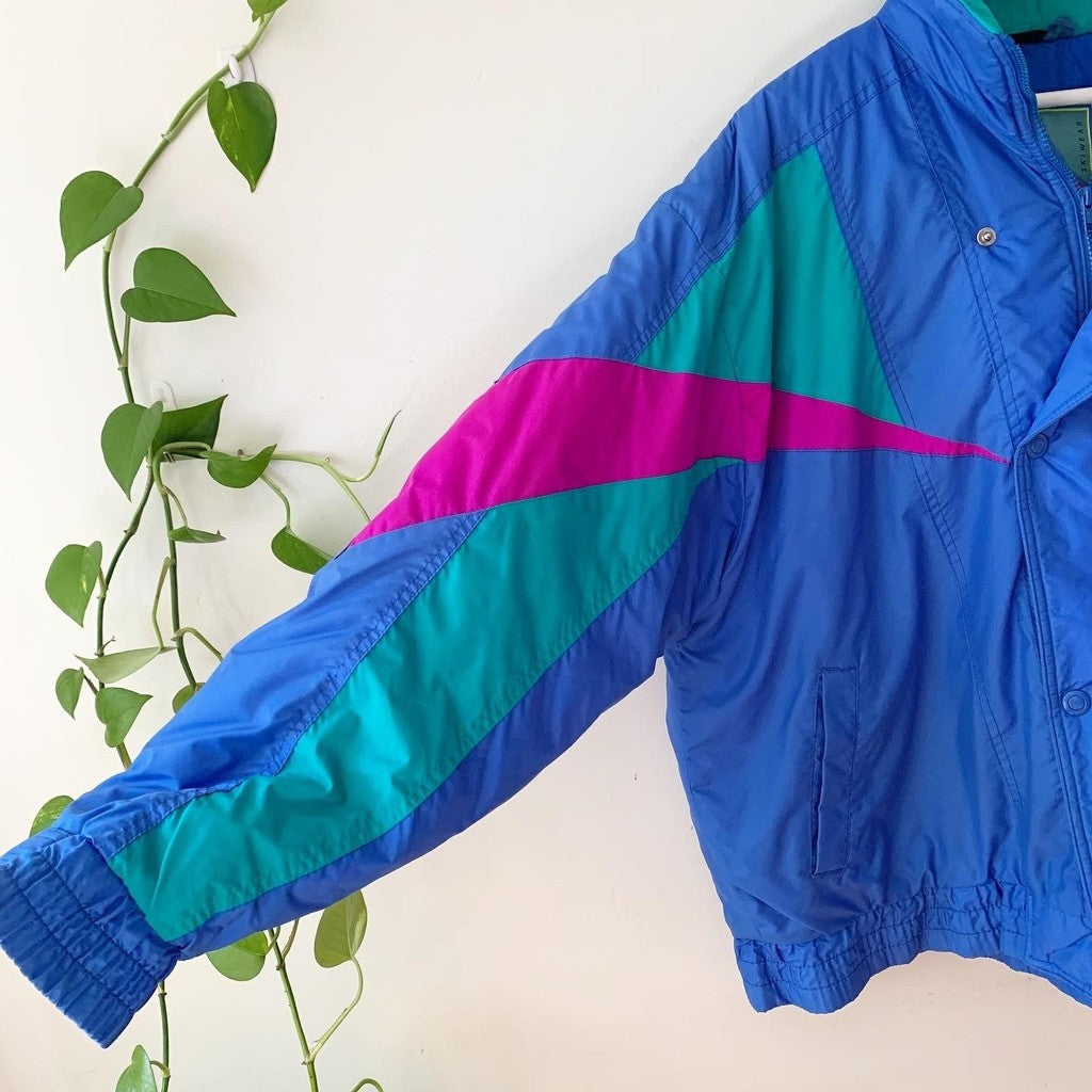 Vintage 90s Steep Slopes Blue Pink Ski Jacket