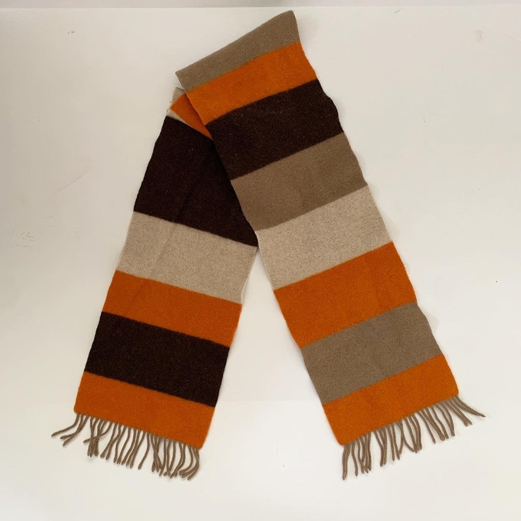 Express Brown & Orange Wool & Cashmere Striped Rectangle Scarf