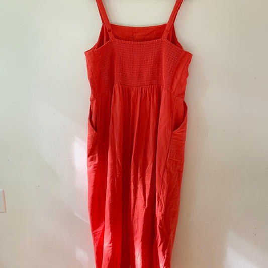 Old Navy Red Linen Strapless Jumpsuit