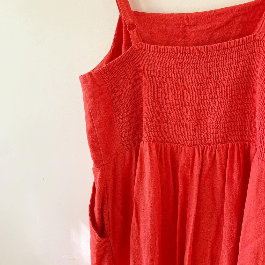 Old Navy Red Linen Strapless Jumpsuit