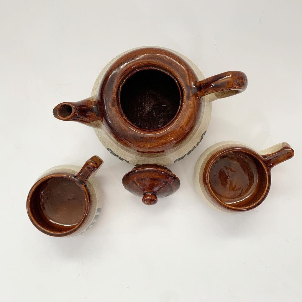 Tea for Two Me and You Crock Pottery Teapot with Cups