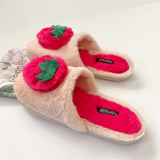 Kensie Pink Memory Foam Fuzzy Strawberry Slipper 8