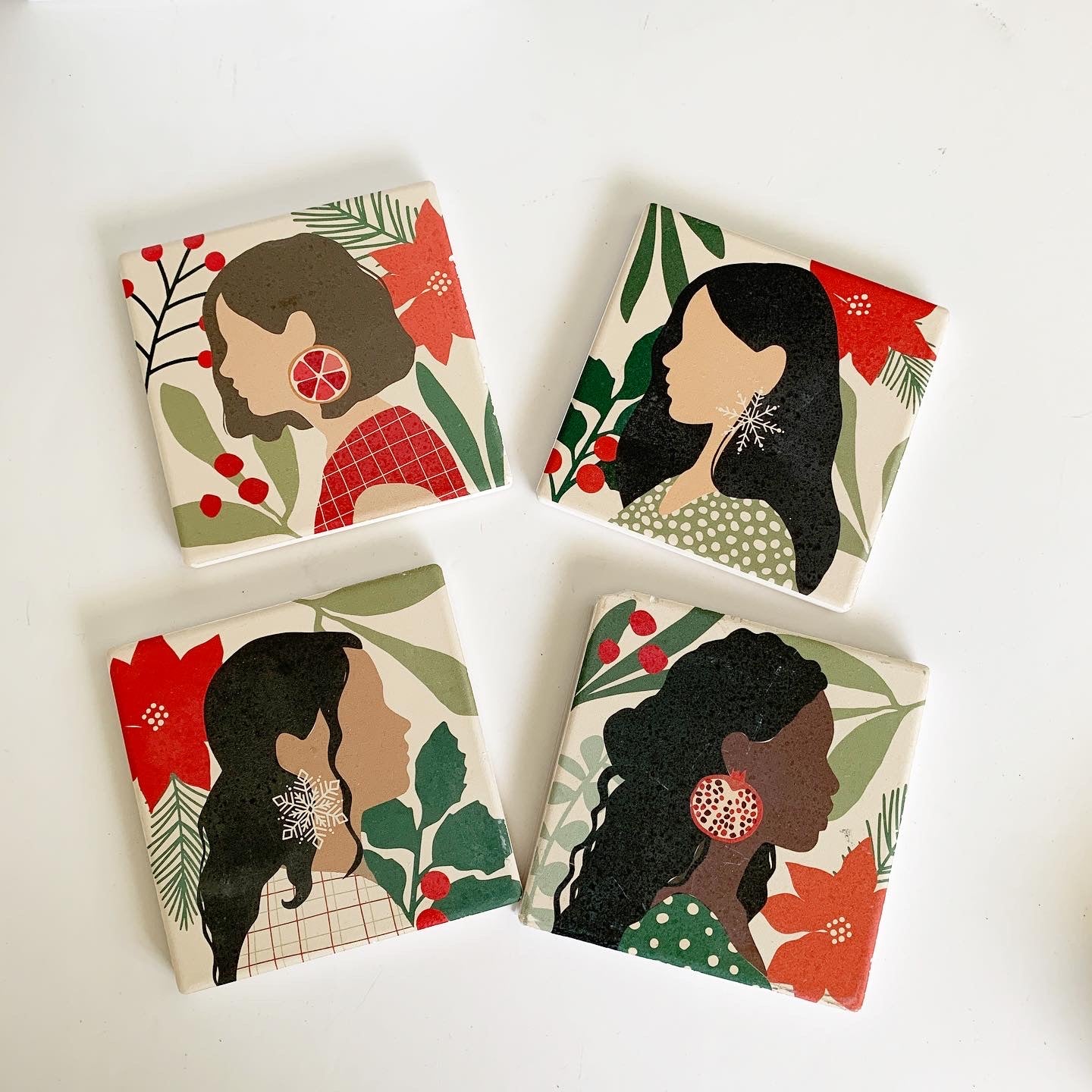 Set of 4 Victoria Barnes Women In the Tropics Tile Coasters Prima