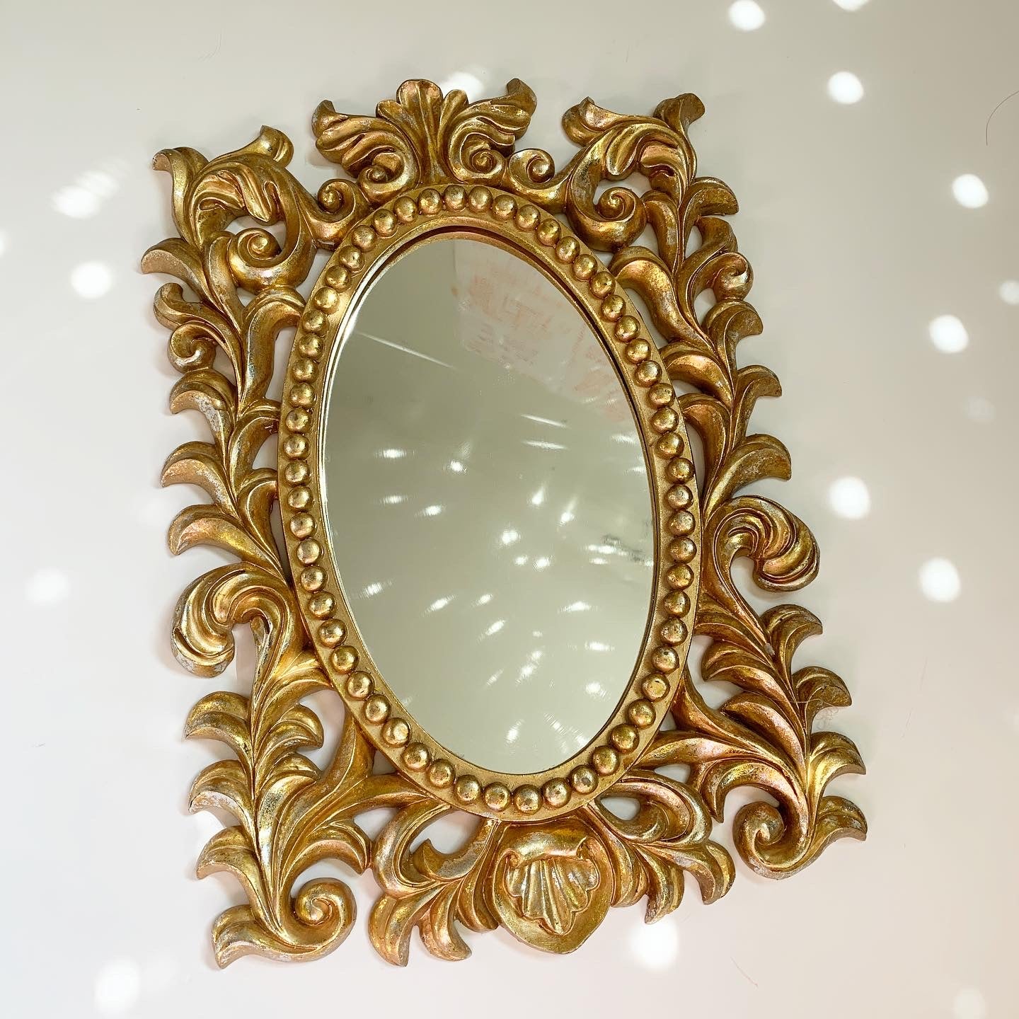 Antique Gold Finish Distressed Oval Mirror