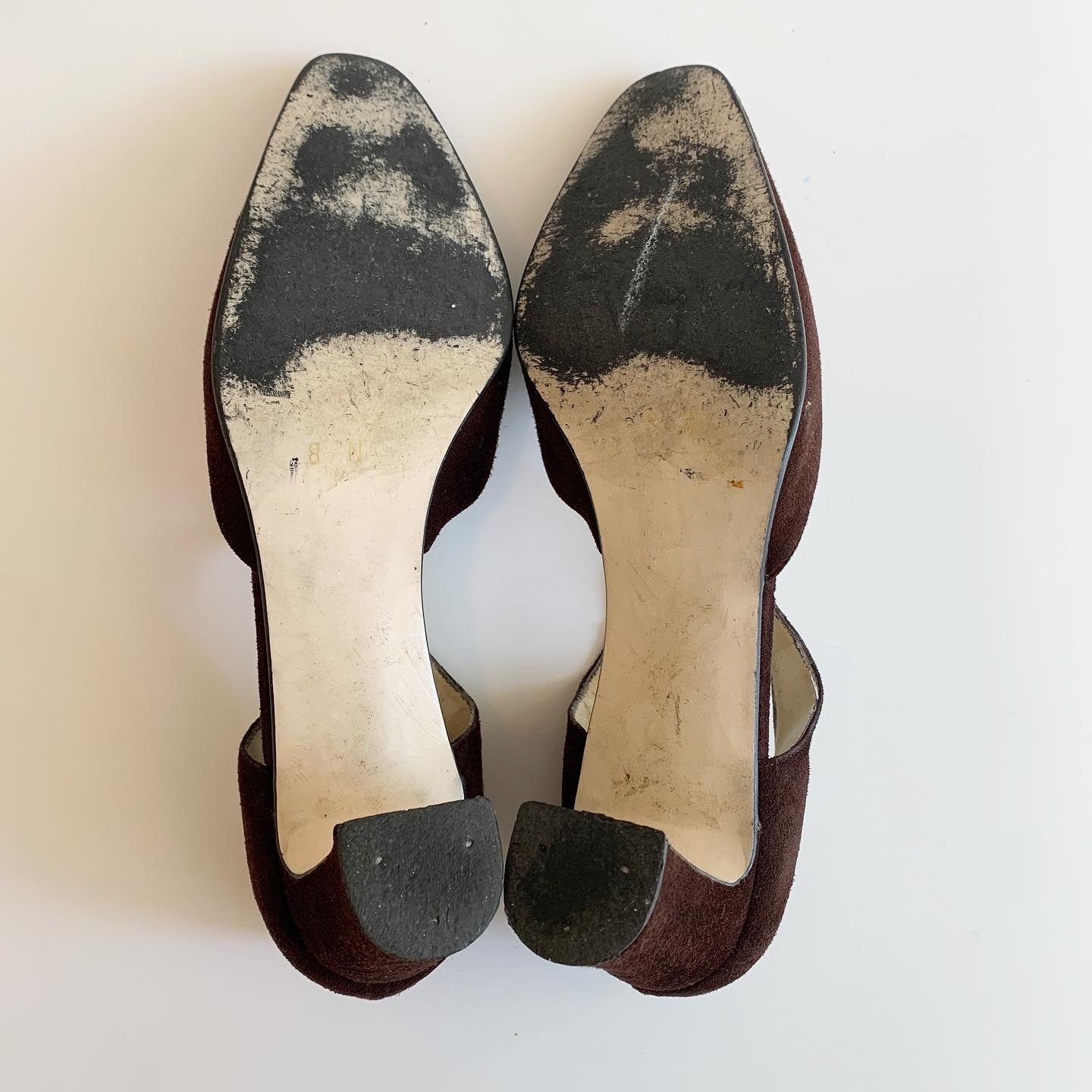 Vintage Etienne Aigner Brown Suede T-Strap Heels