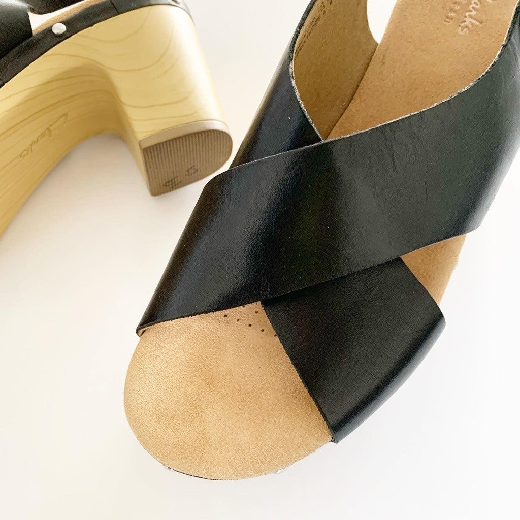 Clarks Ledella Club Women's Heeled Slingback Sandal Shoes Size 10 M Black and Tan