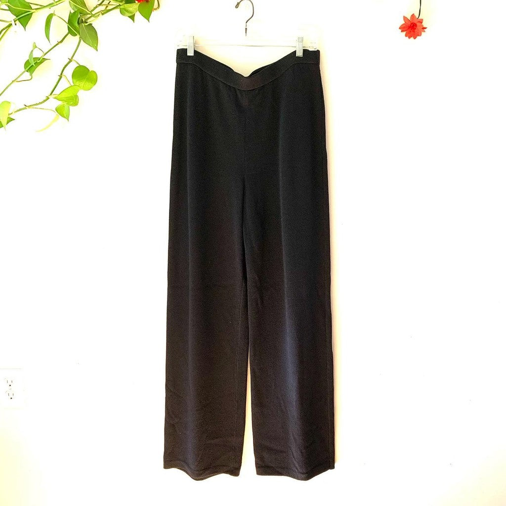 St. John Collection Wide Leg Knit Pull On Black Pants, Size 12