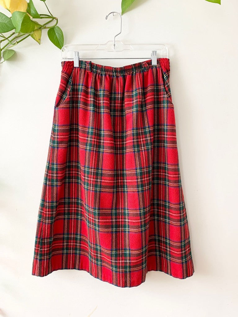 Vintage Random Sportswear Flannel Pull On Straight & Pencil Midi Skirt 90s Large