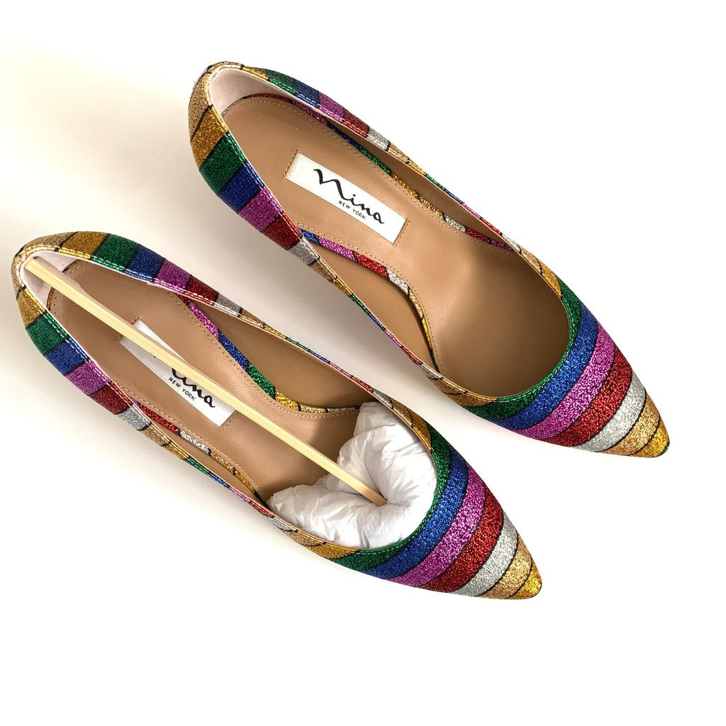 Nina Shoes Metallic Rainbow Stripe Jo Jo Heels Size 9M