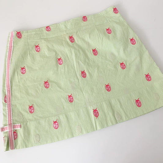 Lilly Pulitzer Vintage Green, White, Pink Embroidered Ladybug Mini Skirt 10