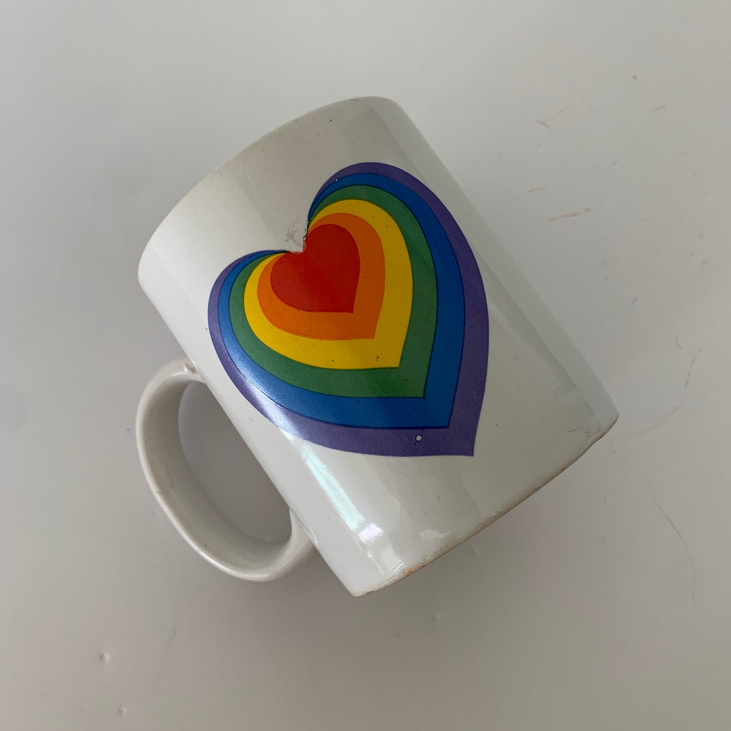 Vintage Rainbow White Heart Mug