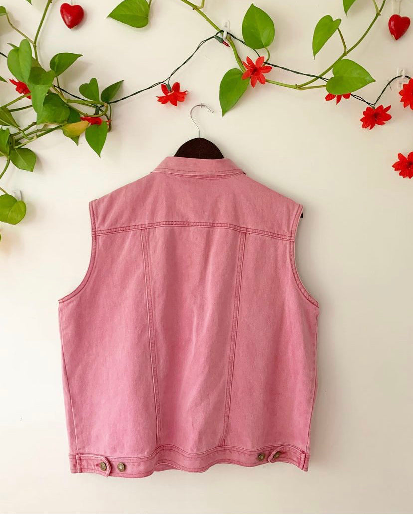 Vintage NY Line Pink Denim Vest, Size Large