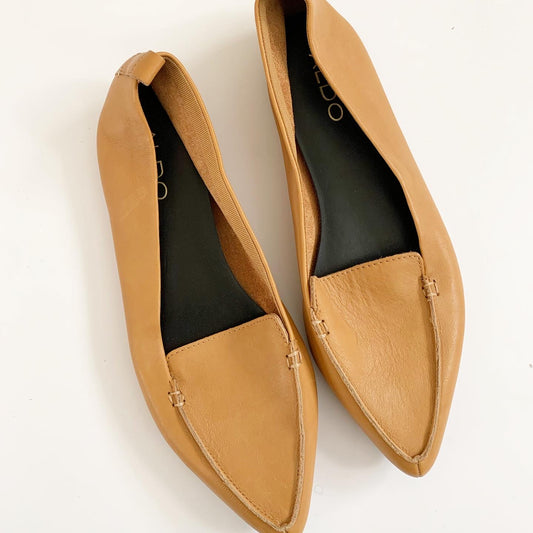Aldo Tan Pointed Toe Flat Shoes, Size 9