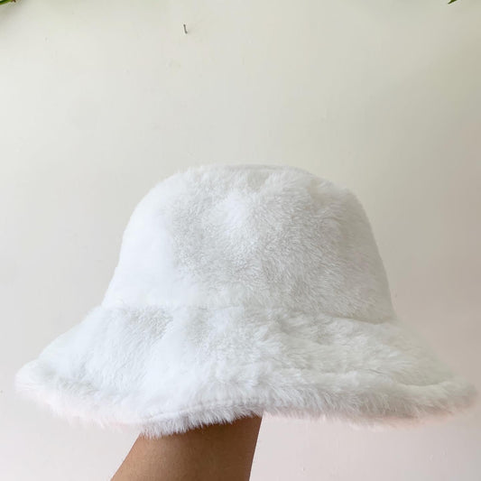 Faux Fur White Bucket Hat