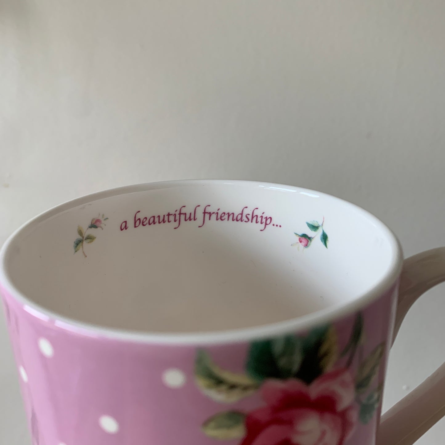 Royal Albert England Pink Rose Polka Dot Floral A Beautiful Friendship Mug