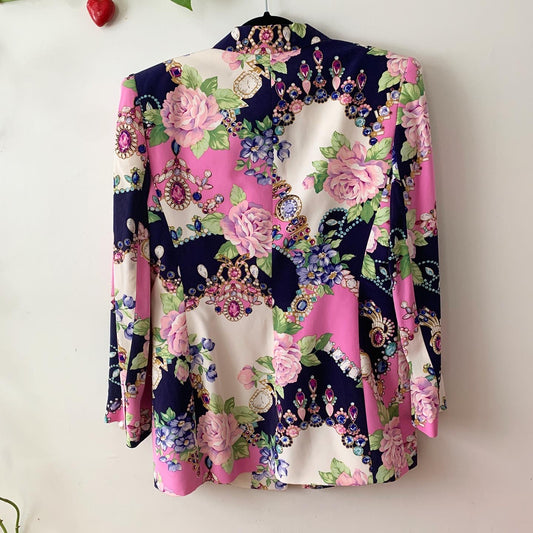 Dana Buchman Jewel Floral Print Silk Blazer