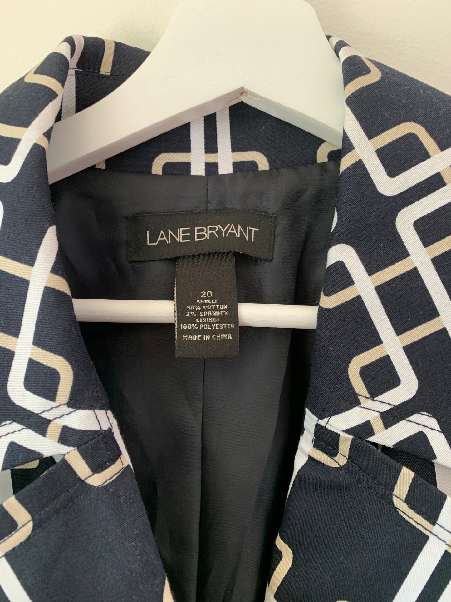 Lane Bryant Trench Coat, Navy White Print, Size 20