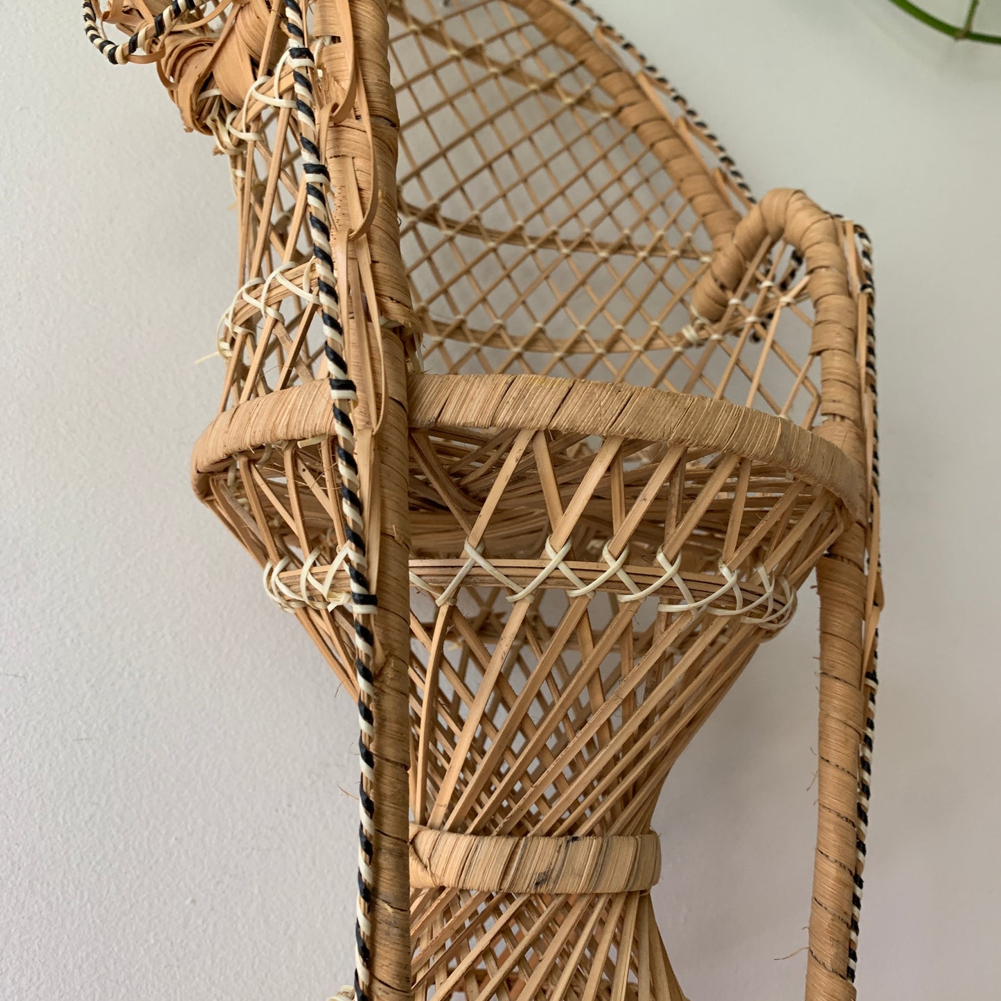 Vintage Mid-Size Wicker Peacock Plant or Doll Chair 0002