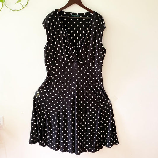 Lauren Ralph Lauren Black & White A-Line Polka Dot Dress 18W Plus