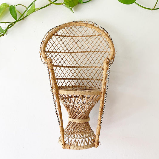 Vintage Mid-Size Wicker Peacock Plant or Doll Chair