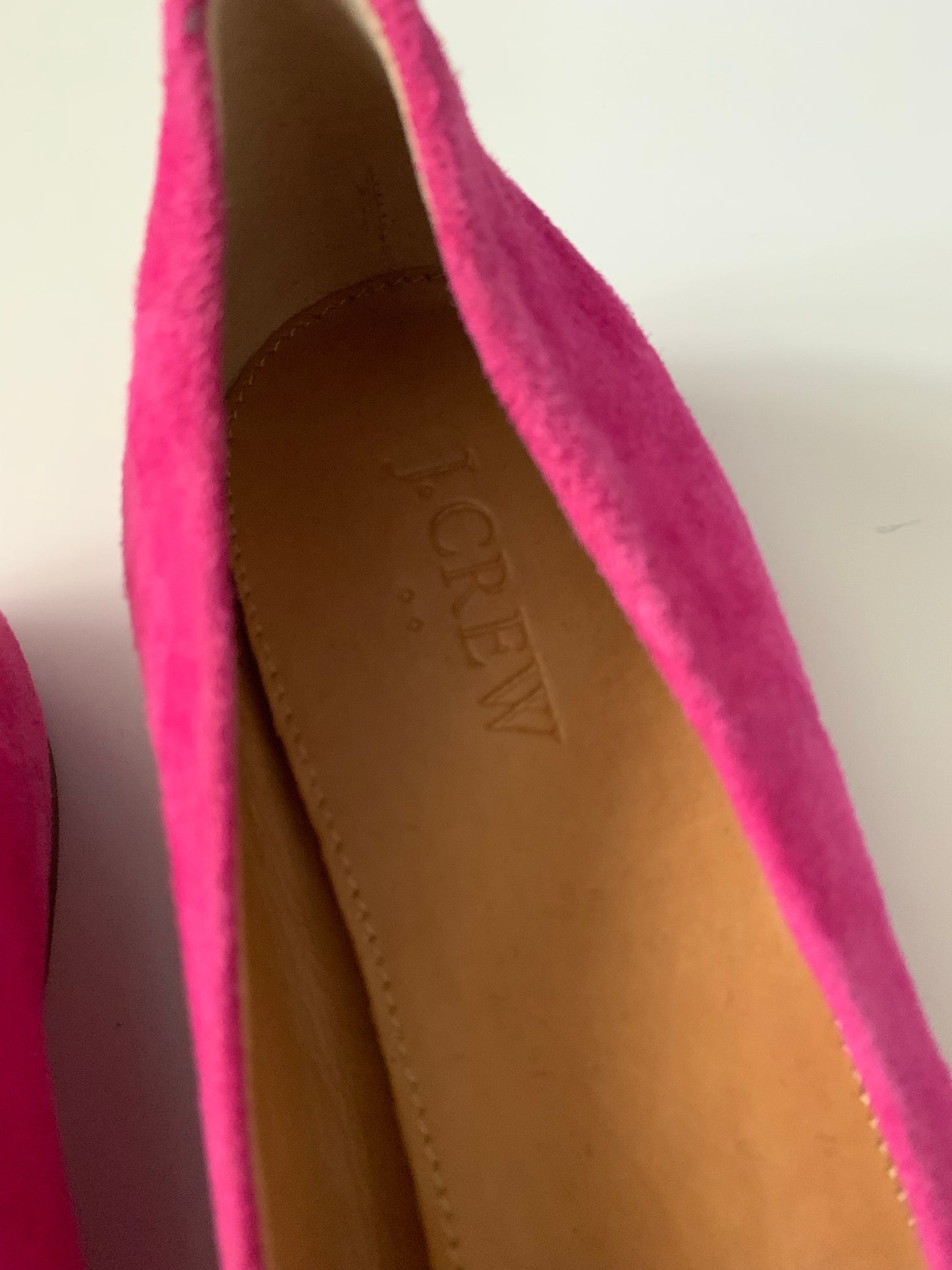 J. Crew Factory Hot Pink Suede Leather Round Toe Ballet Flat Shoes, Size 8.5