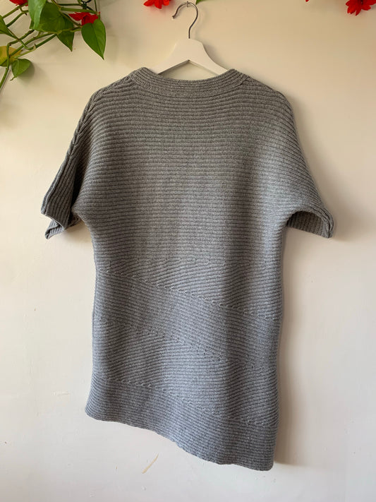 Ann Taylor Gray Cashmere Asymmetrical Short Sleeve Sweater, One-Size