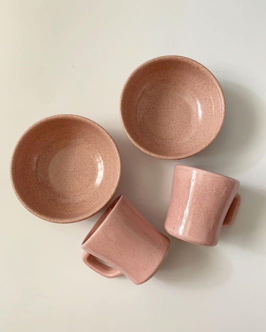 Vintage Pink Ceramic Mugs and Bowl Set