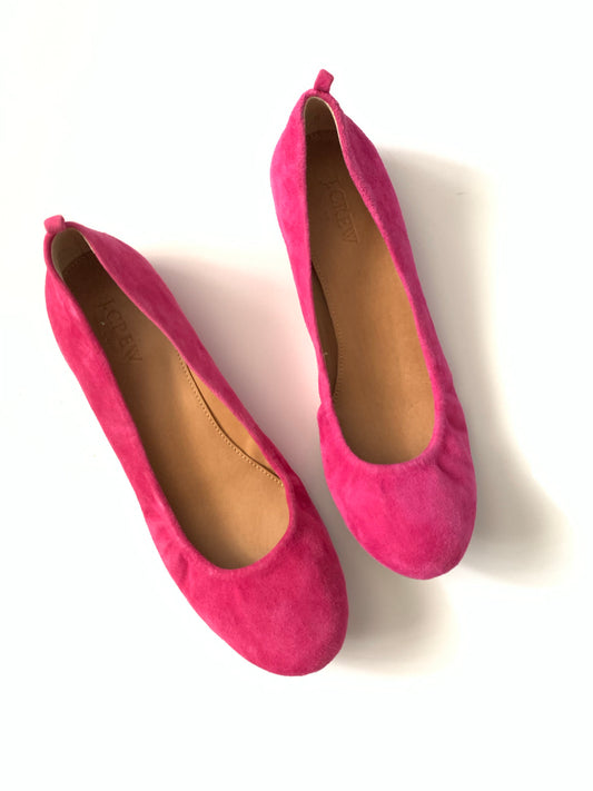 J. Crew Factory Hot Pink Suede Leather Round Toe Ballet Flat Shoes, Size 8.5