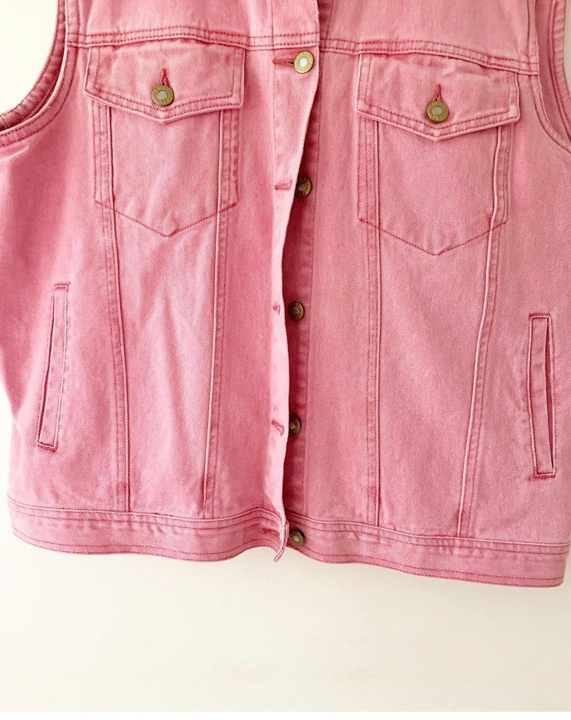 Vintage NY Line Pink Denim Vest, Size Large