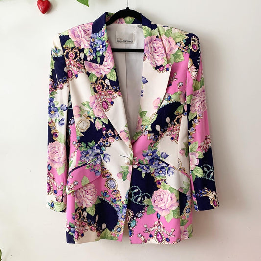 Dana Buchman Jewel Floral Print Silk Blazer