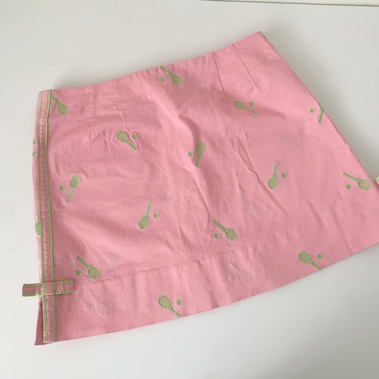 Vintage Lilly Pulitzer Pink & Green Tennis Rackets Mini Skirt 8