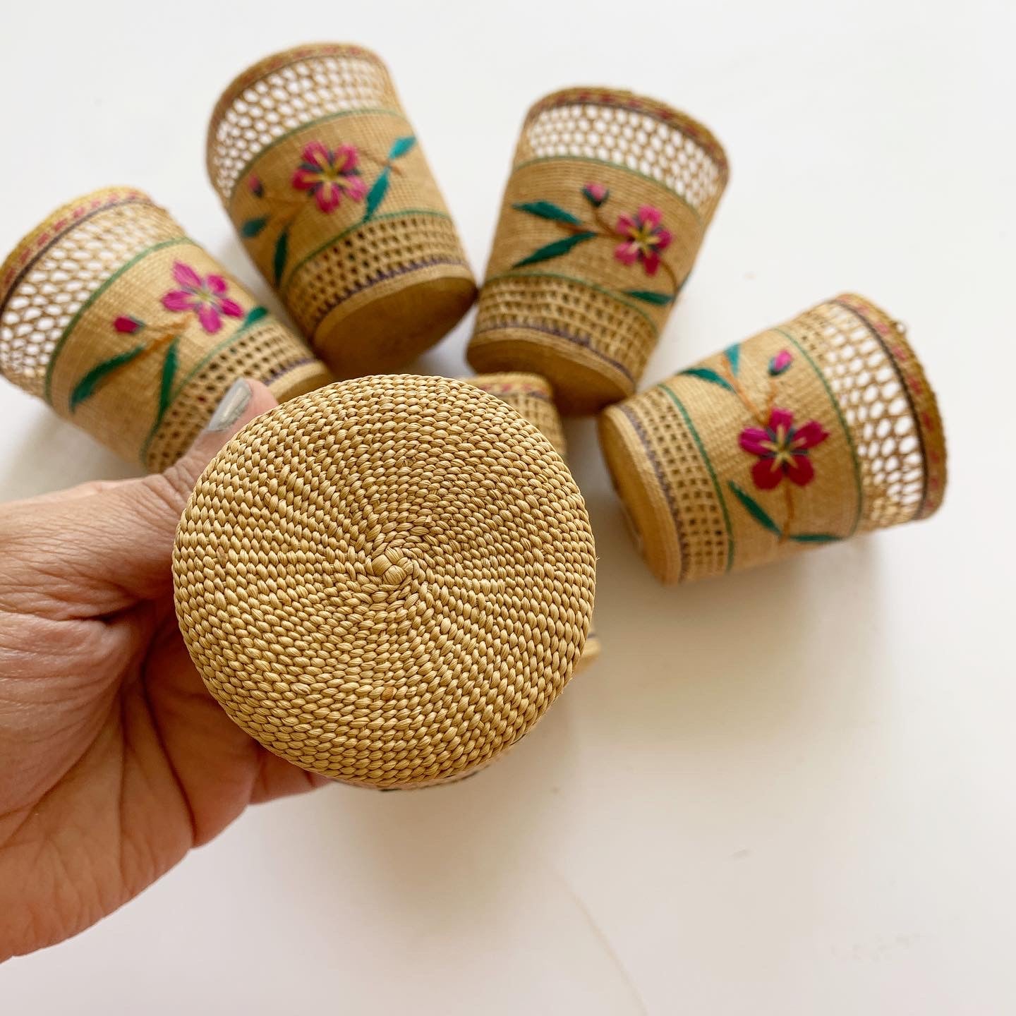 Embroidered Wicker Cups Planter