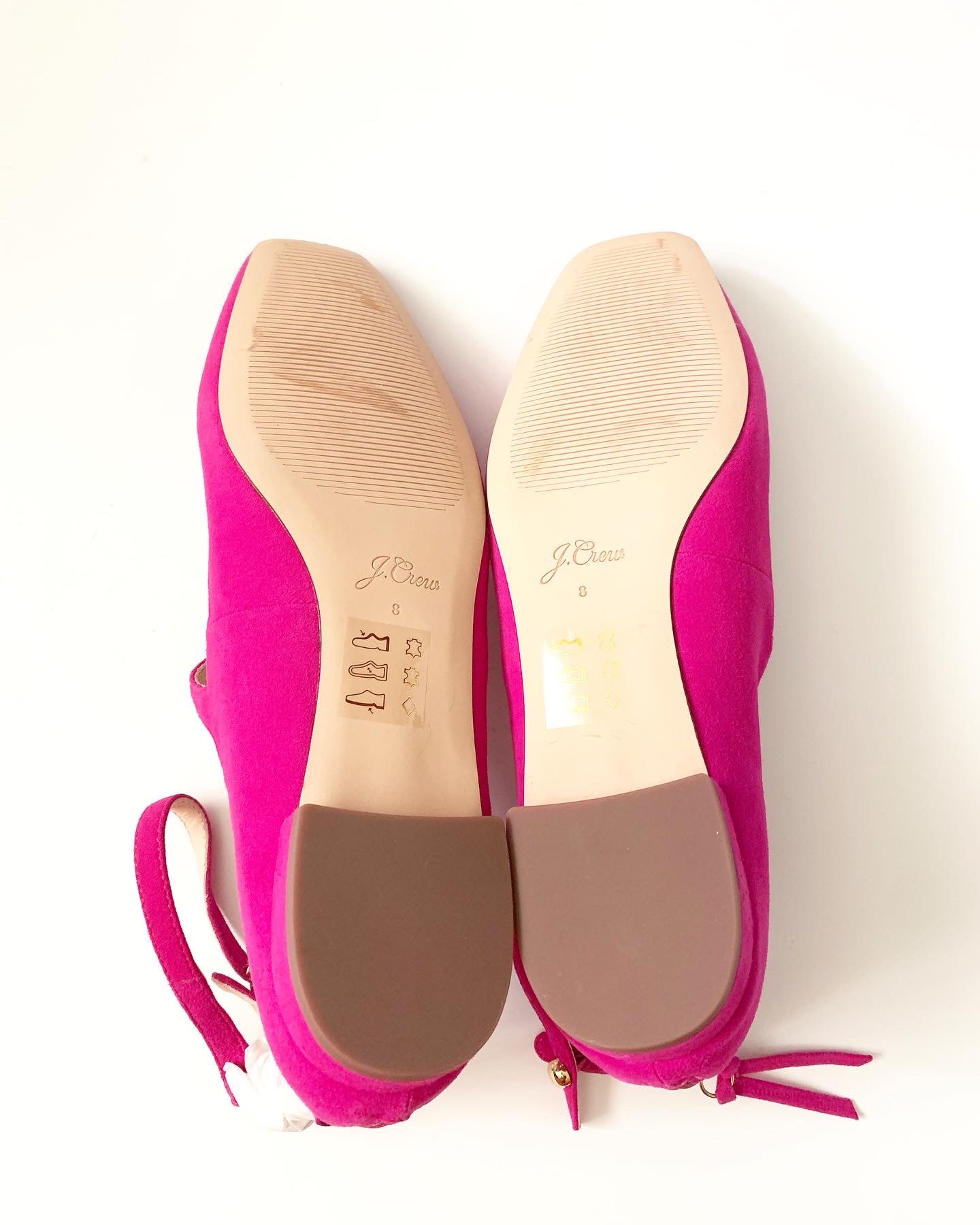 J. Crew Poppy Two-Strap Hot Begonia Pink Suede Leather Flat Shoes, Size 8